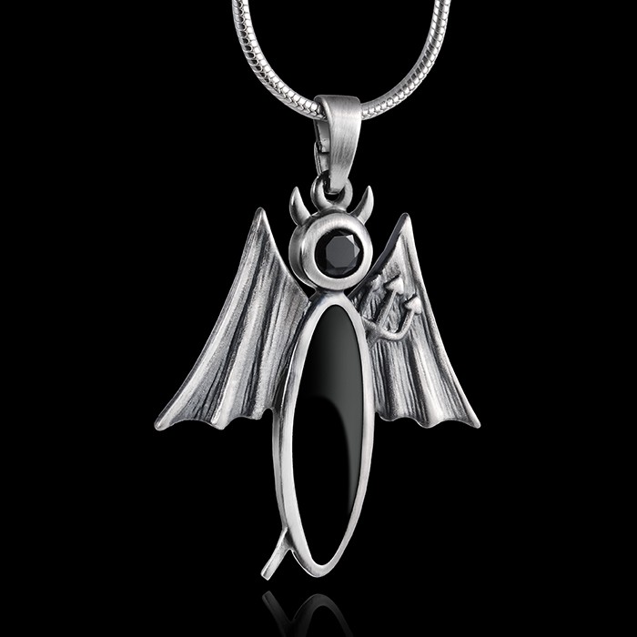 Materia Onyx ohrhänger diablo plata 925 Antik con alas//tridente Box