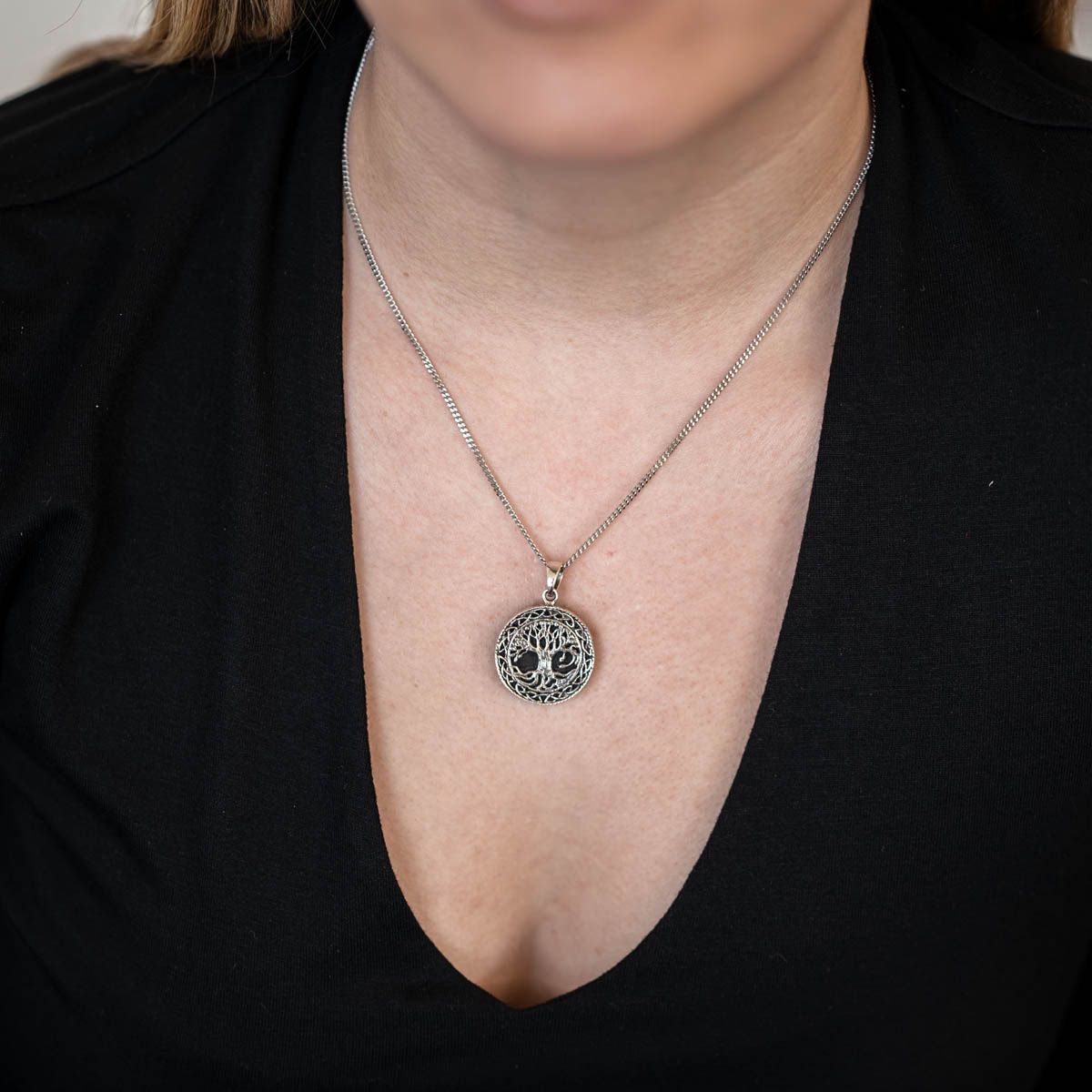 MATERIA 925 Silber Anhänger Baum Des Lebens | Massiv Silber Rhodiniert | Schmuck Geschenk Halskette