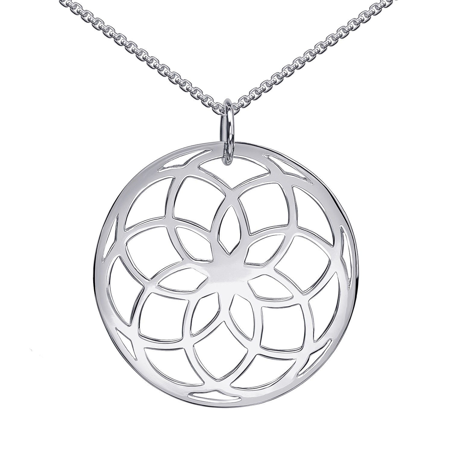 MATERIA Lebensblume Anhänger Kette 925 Silber Mandala Ø32mm groß