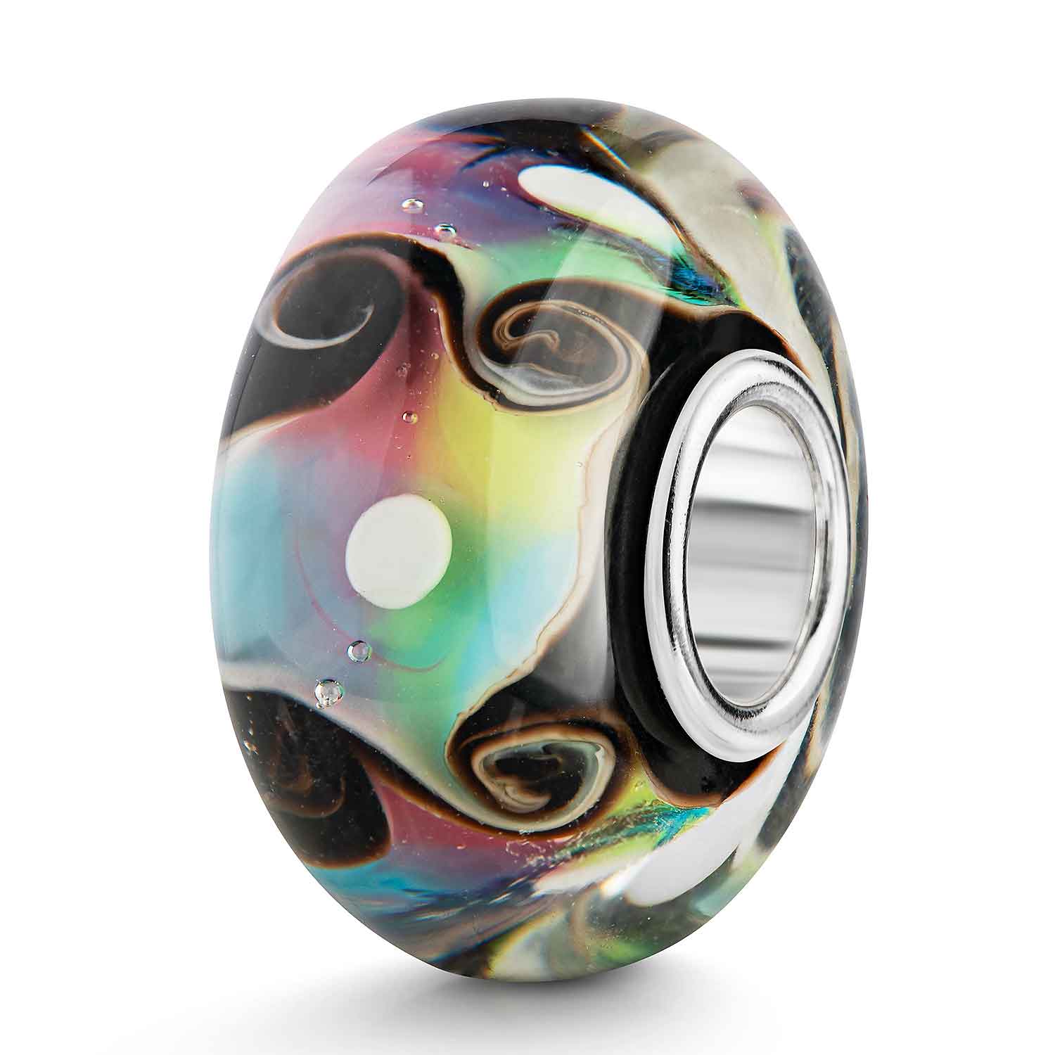 Produktbild von MATERIA Glas Bead Mit Wirbel-Muster - Glitzer Anhänger Für Armbänder