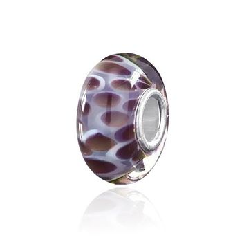 MATERIA 925 Silber Murano Glas Beads Perle lila mit 8 Zirkonia im Glasinneren