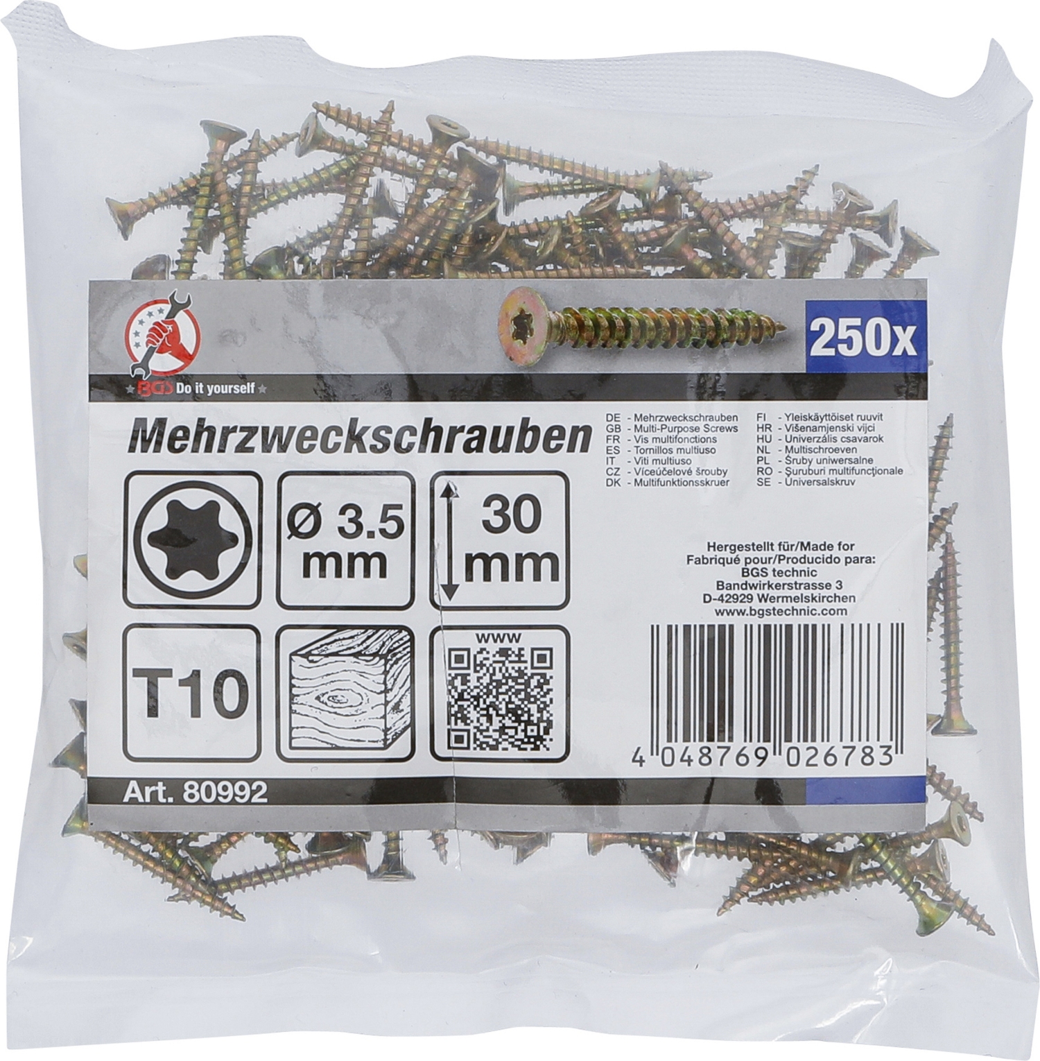 BGS DIY 80992 Satz Mehrzweckschrauben T Profil f r Torx T10 3 5 X 