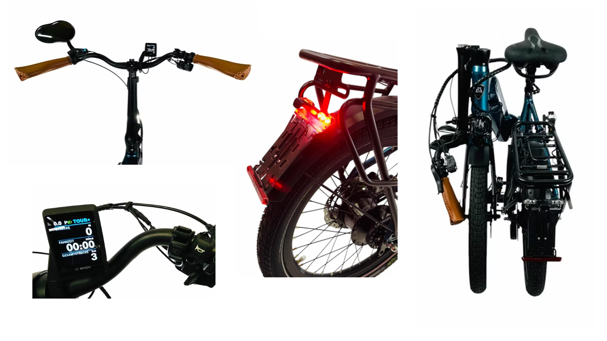 Mobilemaster Falt-S-Pedelec 45 km/h mit Kennzeichenhalterung, Rückspiegel , Bosch Display und kompakter Faltfunktion im Detail.