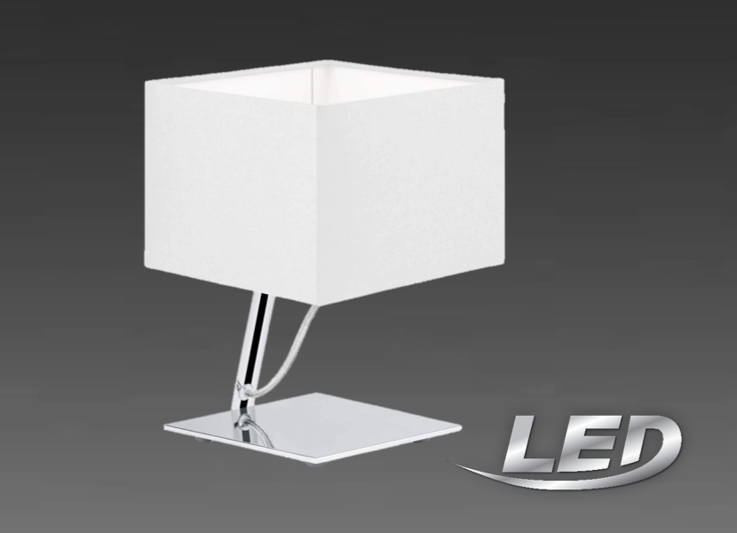 Tischlampe Tischleuchte Stoff Weiß Kristall Nachttisch Lampe Leuchte Chrom White