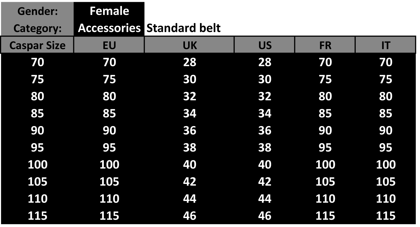 Size 2025 100 belt