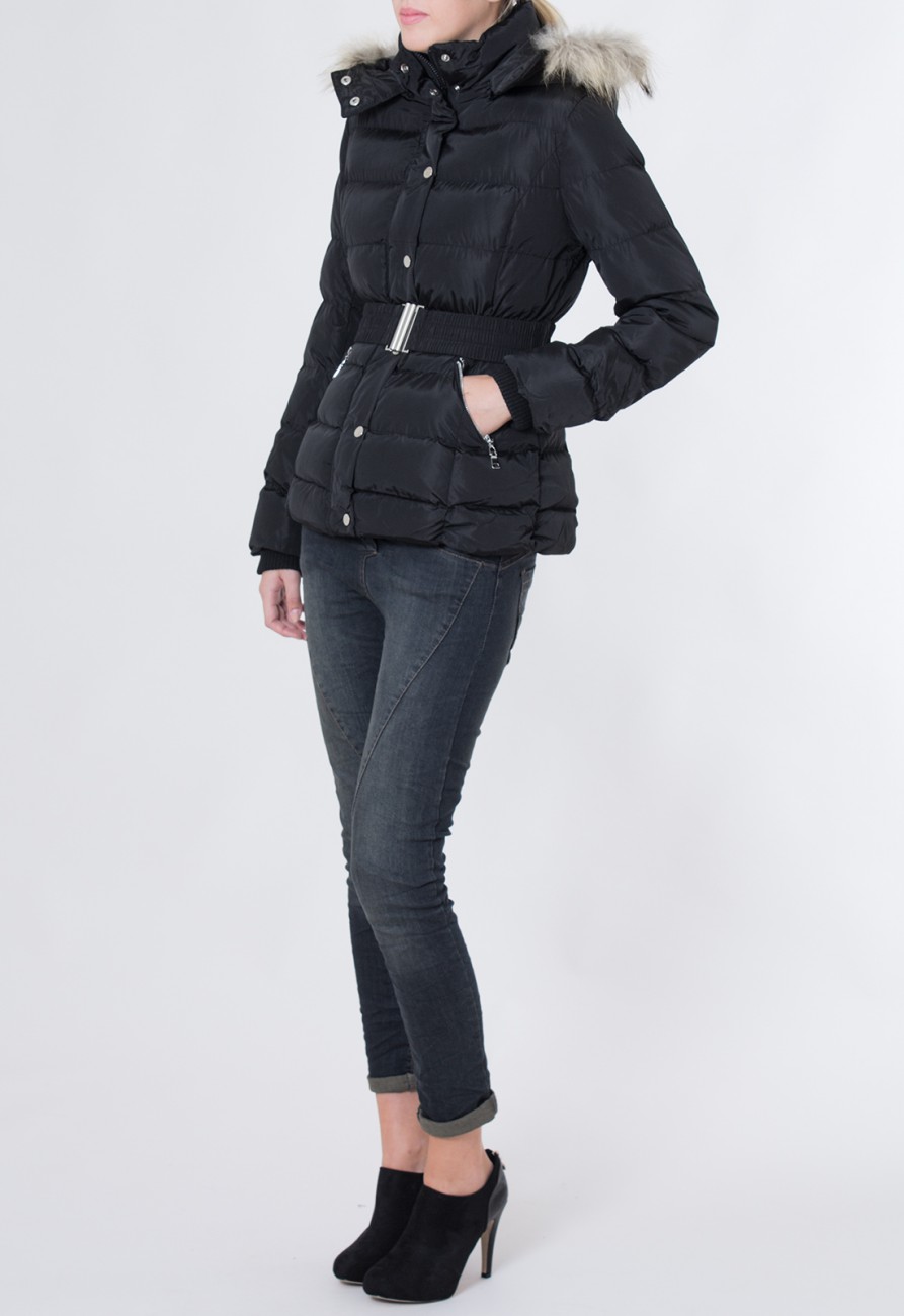 Ladies padded coat on sale with fur hood