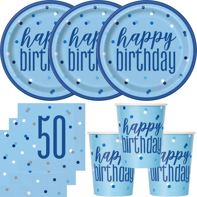 HiEnjoin Partygeschirr Set 72 Teile Blau - Für 24 Gäste Geburtstagsdeko