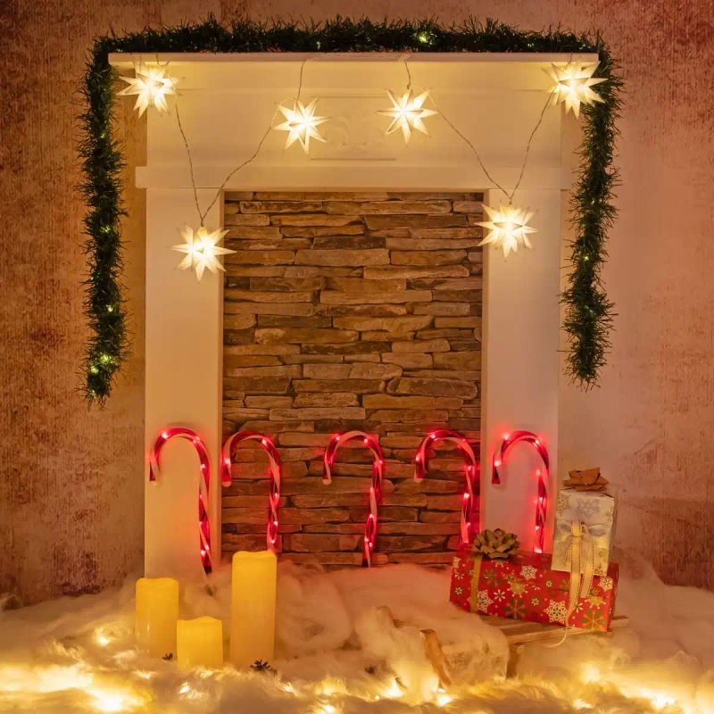 6x Lichterkette Weihnachtsstern 10 LED Sterne 12cm warmwei 7,7m 8h Timer  | playflip.de