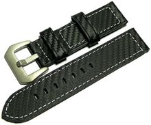 Black genuine leather strap in carbon look 22mm white seam Black genuine leather strap in carbon look 22mm white seam