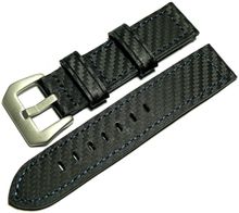 Black genuine leather strap in carbon look 22mm blue seam Black genuine leather strap in carbon look 22mm blue seam