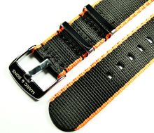 MARC & SONS Herringbone Nato-Durchzugsband Farbe schwarz orange 22 mm, T2 MARC & SONS Herringbone Nato-Durchzugsband Farbe schwarz orange 22 mm, T2