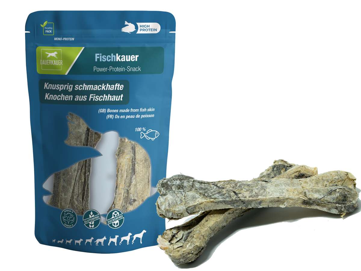 Dauerkauer Fischkauer Knochen aus 100% Fischhaut - 2 Stck (65g) - fr  Hunde | Dauerkauer