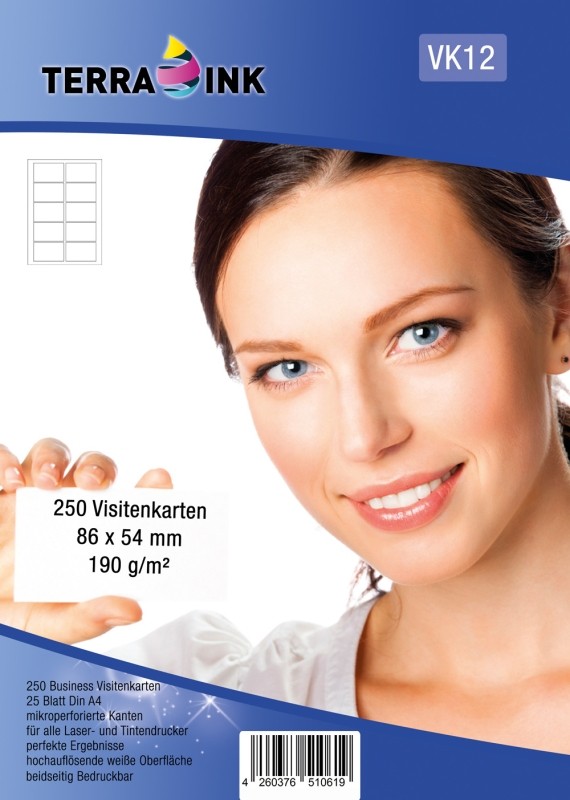 250 Terra Ink Business Visitenkarten 86x54mm 25 Blatt = 250 Karten mikroperforiert 250 Terra Ink Business Visitenkarten 86x54mm 25 Blatt = 250 Karten mikroperforiert