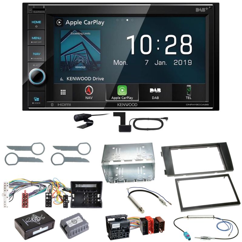 Kenwood DNR-4190DABS Digitalradio Carplay Einbauset für Audi A6 4B Facelift