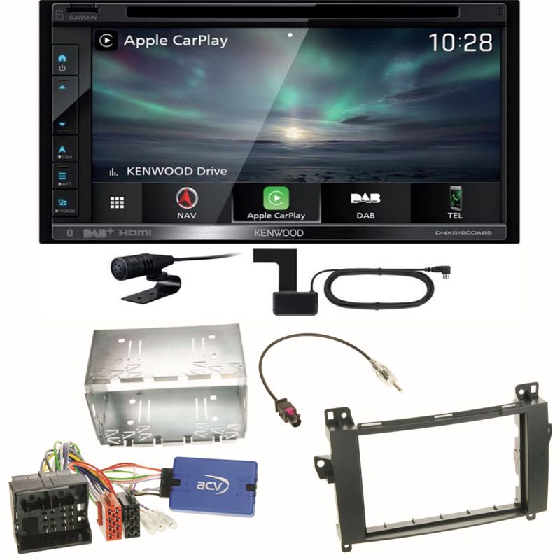 Kenwood DNX-5190DABS Navi CarPlay Einbauset für Mercedes A W169 B Klasse W245