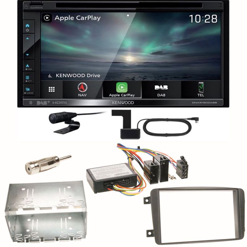 Kenwood DNX-5190DABS Carplay Einbauset für Mercedes C-Klasse W203 CLK W208 W209