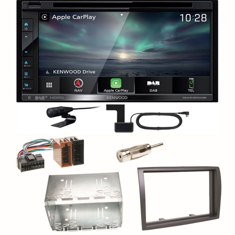 Kenwood DNX-5190DABS Navi Android Auto CD Einbauset für Fiat Ducato Boxer Jumper