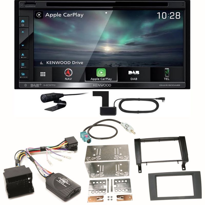 Kenwood DNX-5190DABS Navi Carplay Digitalradio Einbauset für Mercedes SLK R171