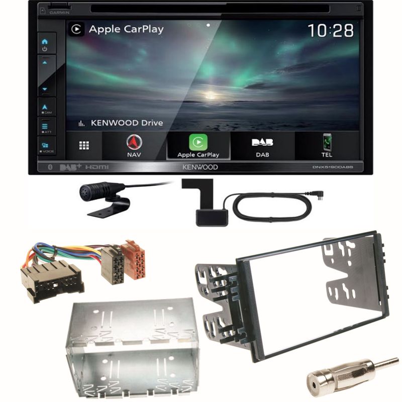 Kenwood DNX-5190DABS Navi CarPlay Einbauset für Kia Sorento JC Rio DC Carnival