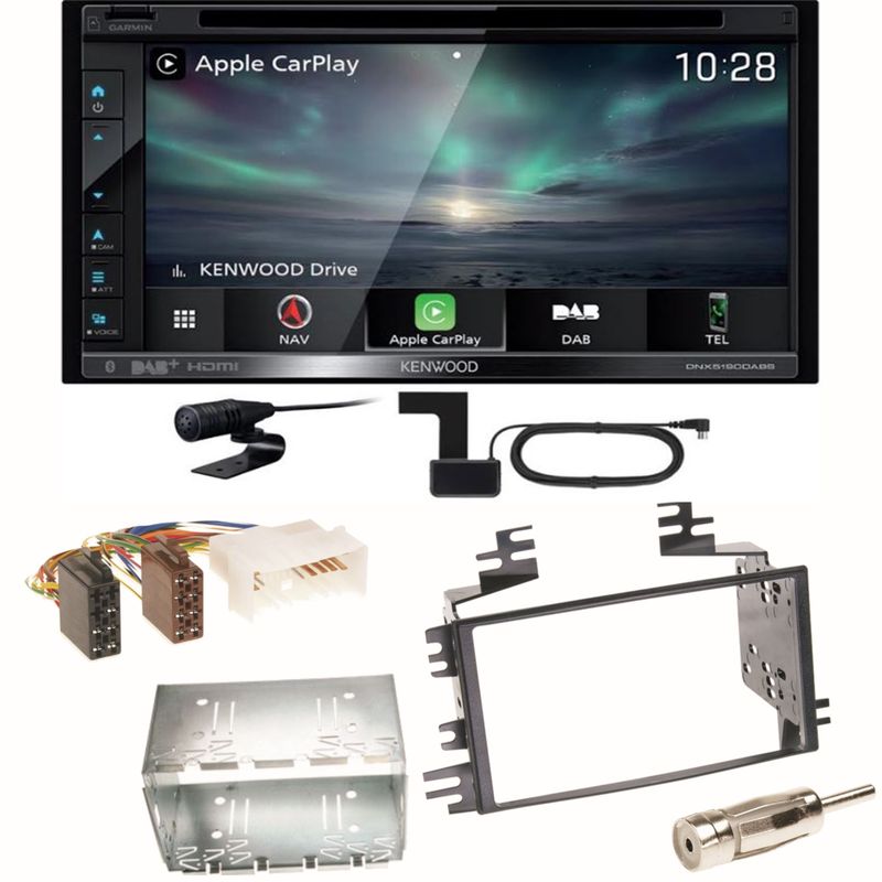 Kenwood DNX-5190DABS Navi Carplay Bluetooth Einbauset für Kia Sportage JE Rio JB