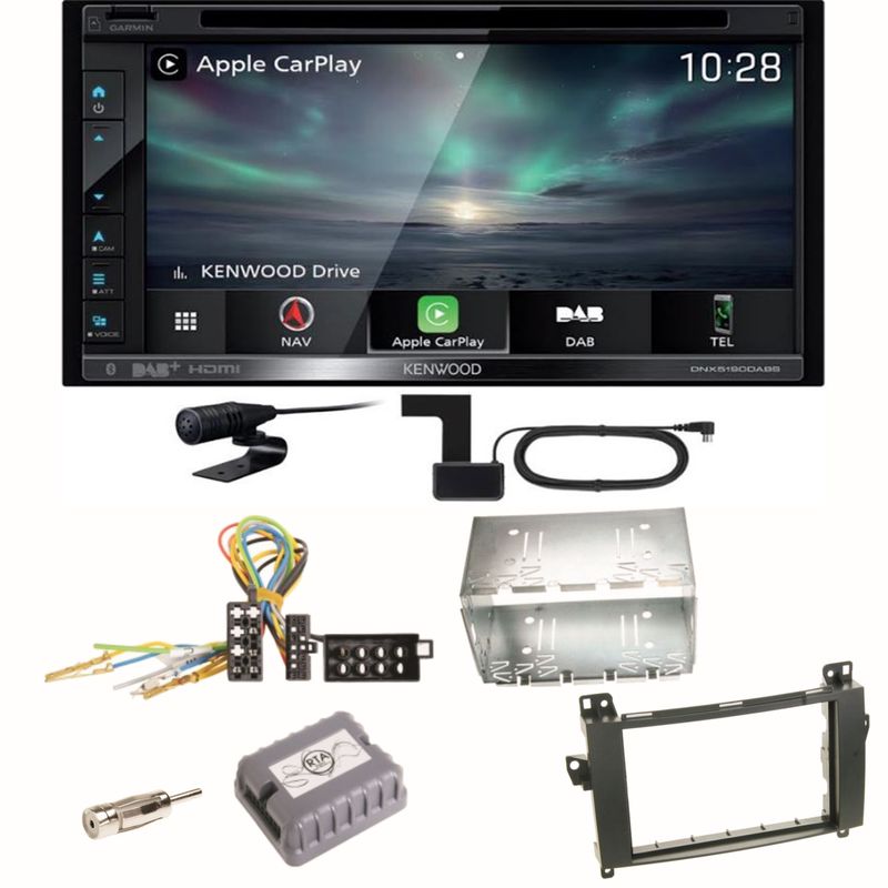 Kenwood DNX-5190DABS Navi CarPlay FLAC Einbauset für Mercedes Vito Viano W639