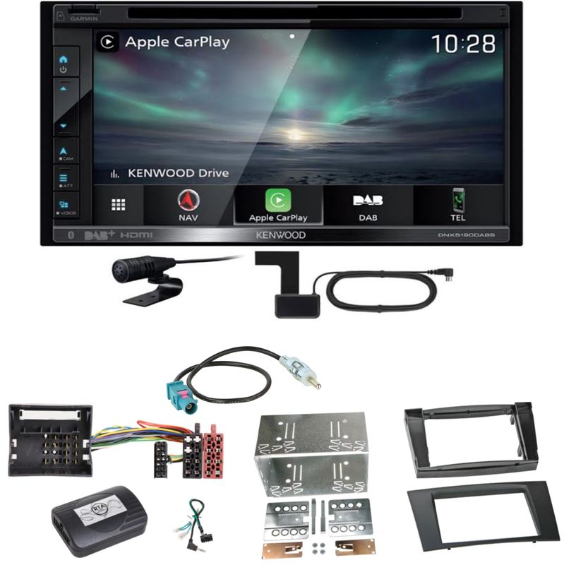 Kenwood DNX-5190DABS Navi Carplay Bluetooth Einbauset für Mercedes W211 CLS W219