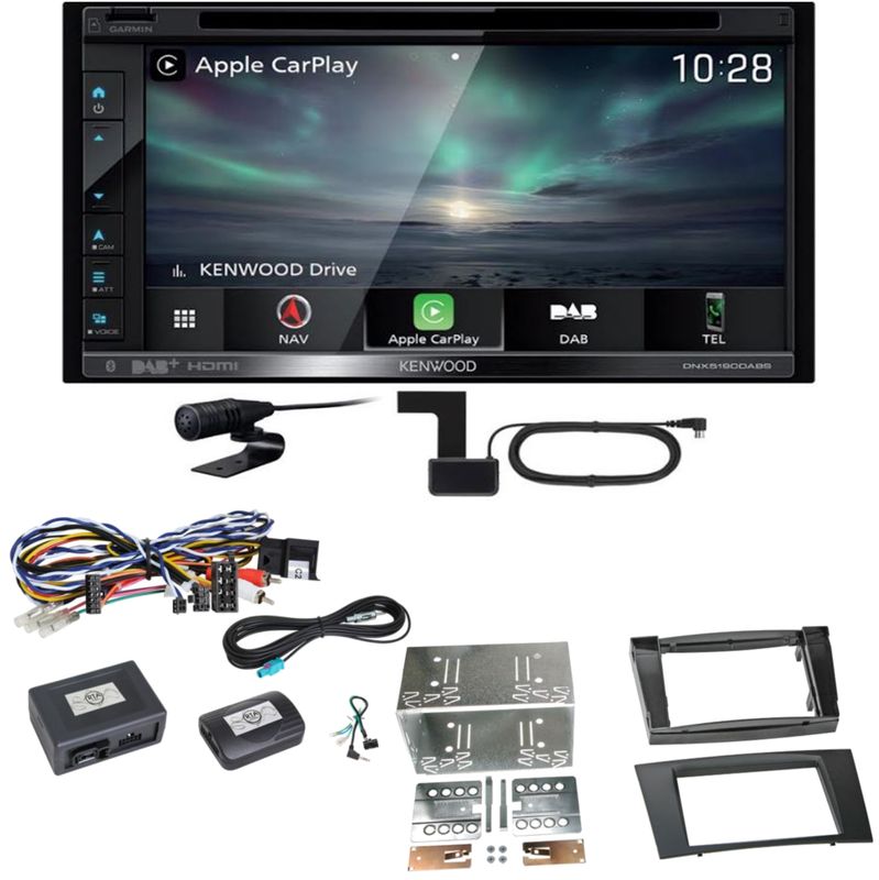 Kenwood DNX-5190DABS Navi Carplay Bluetooth Einbauset für Mercedes W211 CLS W219