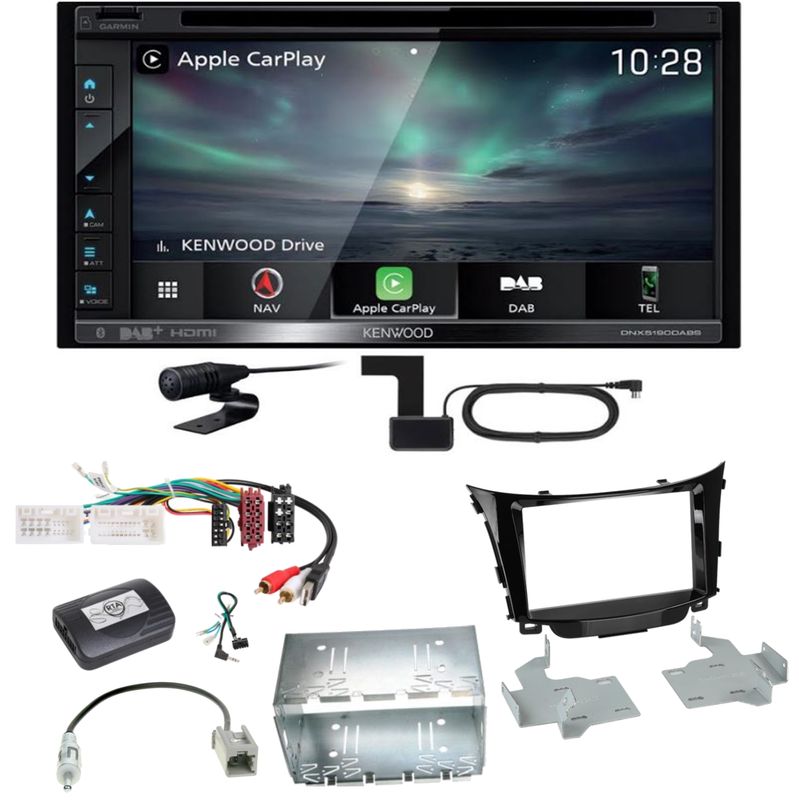 Kenwood DNX-5190DABS Navi Carplay Bluetooth MP3 Einbauset für Hyundai i30 GD GDH