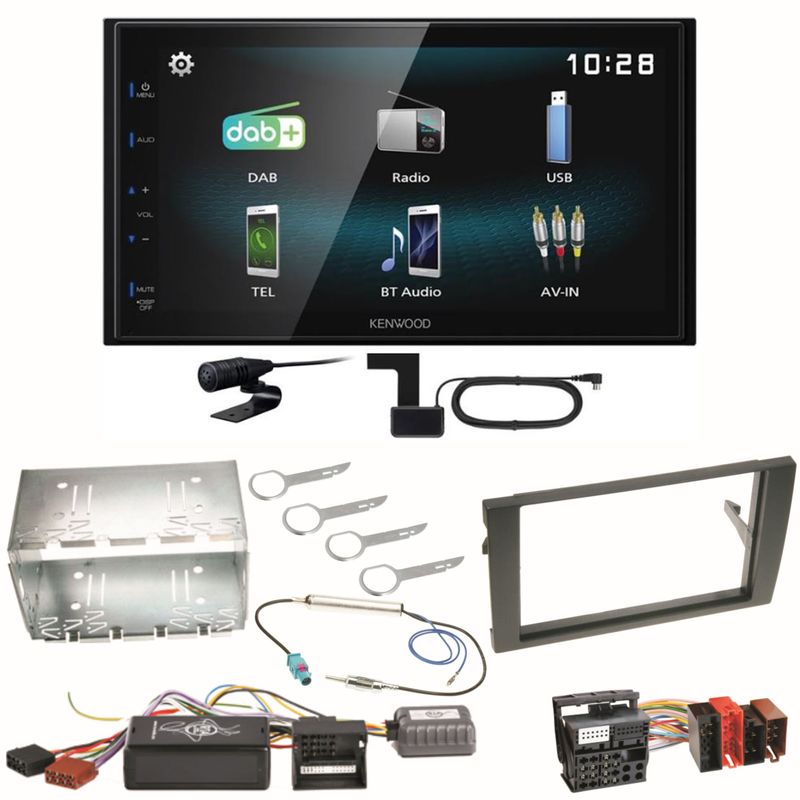 Kenwood DMX-125DAB Bluetooth USB MP3 DAB+ Einbauset für Seat Exeo Audi A4 B6 B7