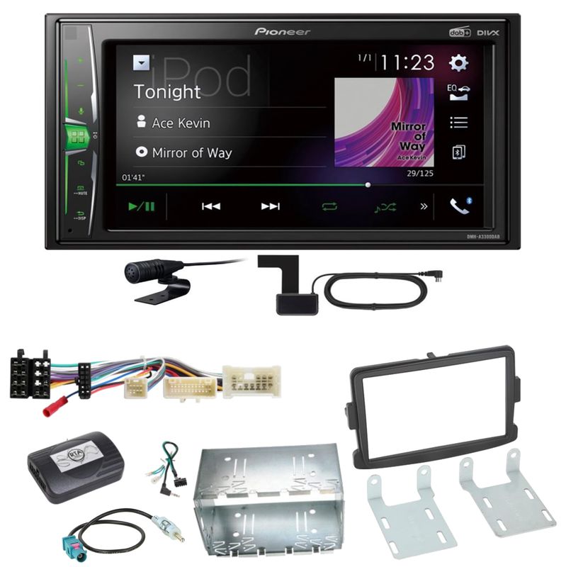 Pioneer DMH-A3300DAB Bluetooth USB DAB+ Einbauset für Dacia Duster Lodgy Logan