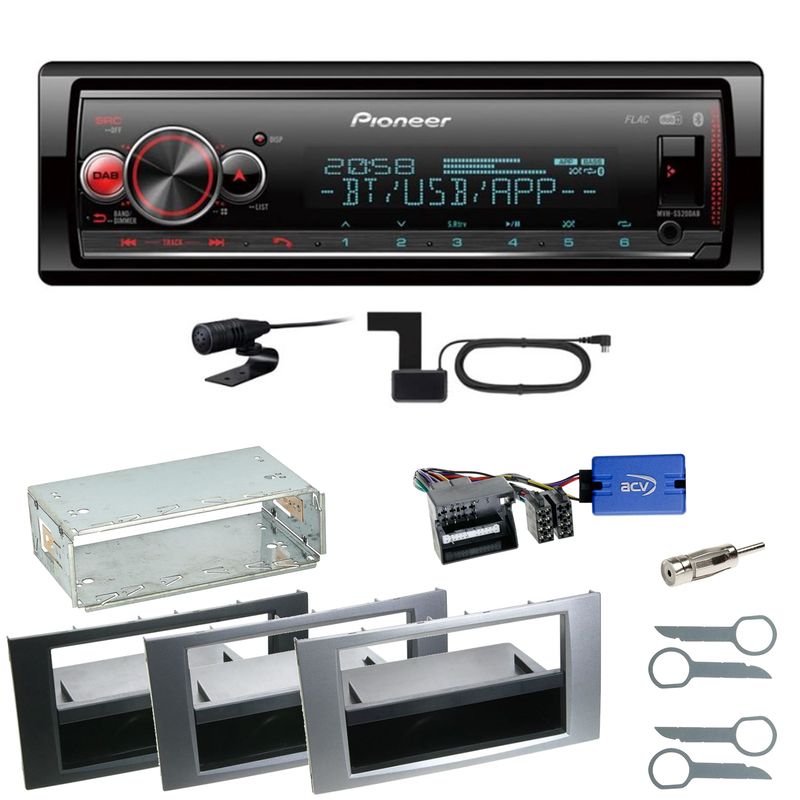 Pioneer MVH-S520DAB MP3 USB FLAC Einbauset für Ford Focus C-Max Fiesta Transit