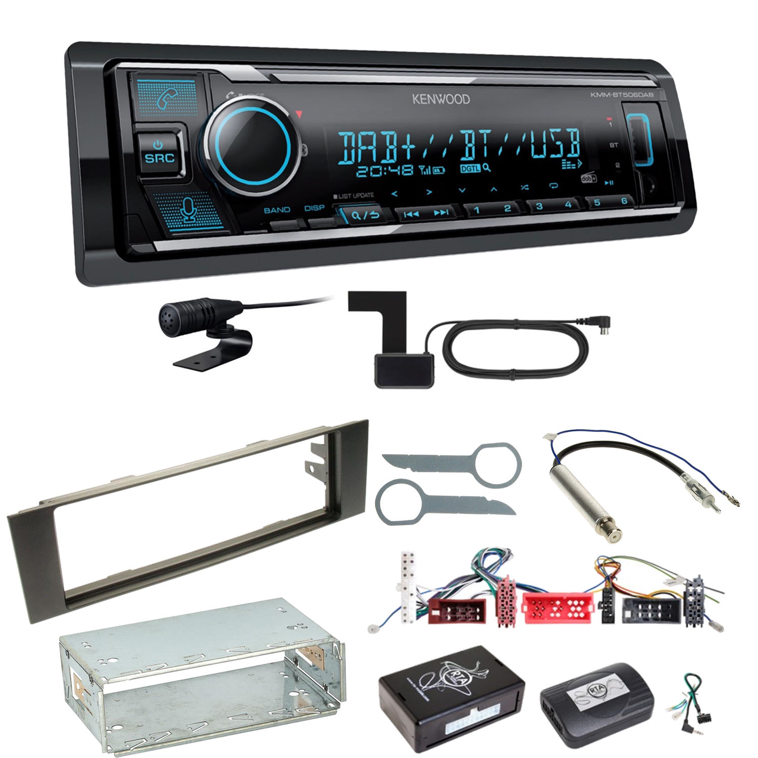 Kenwood KMMBT506DAB Digitalradio Bluetooth USB MP3 Einbauset für Audi