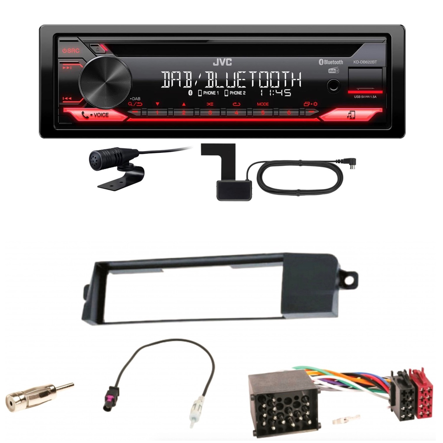 JVC KD-DB622BT Bluetooth DAB+ CD USB FLAC Autoradio Einbauset für BMW 3er  E46
