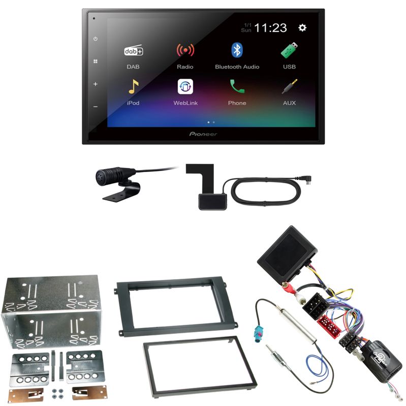 Pioneer DMH-A340DAB USB Bluetooth MP3 Einbauset für Porsche Cayenne bis 2006