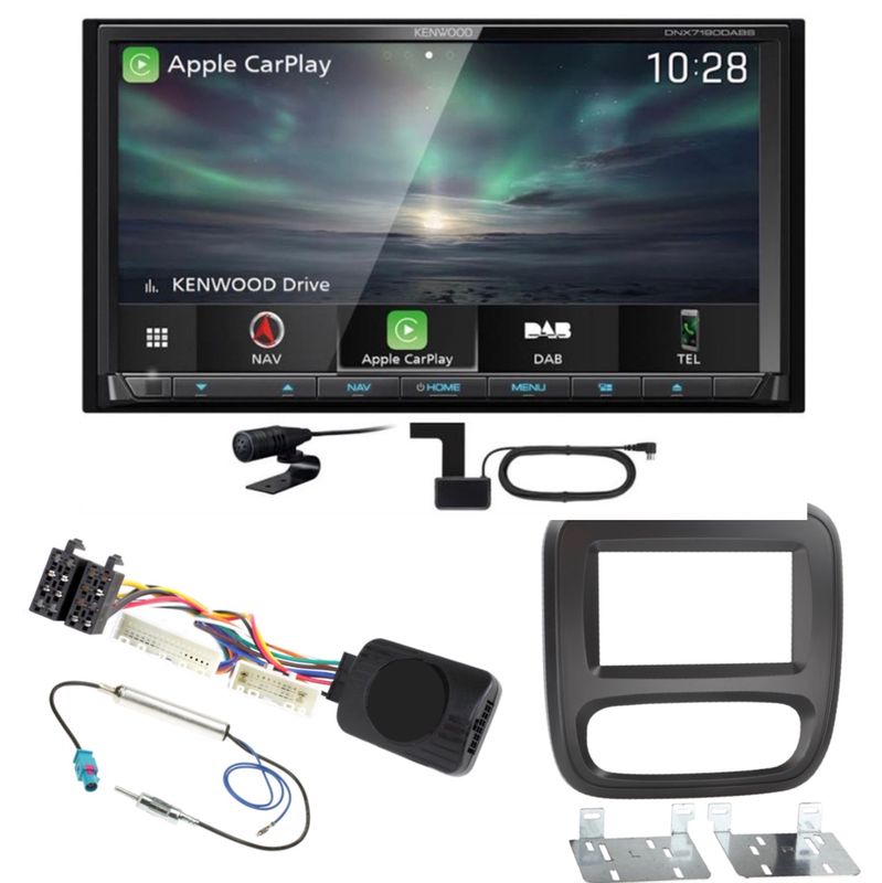 Kenwood DNX-7190DABS CarPlay Android Auto DAB+ USB Einbauset für Opel Vivaro B