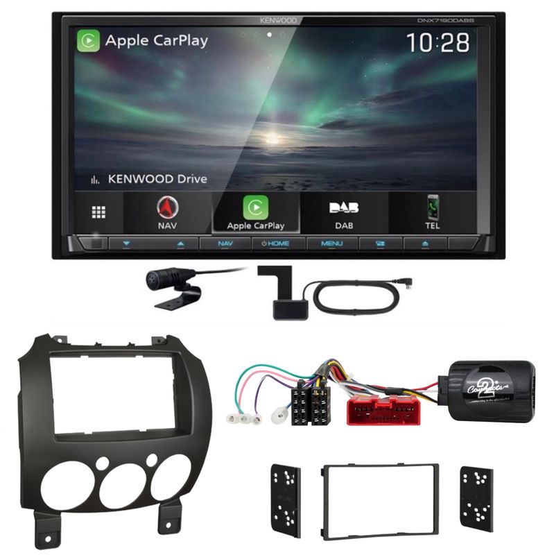 Kenwood DNX-7190DABS CarPlay Android Auto USB Einbauset für Mazda 2 2008-2014