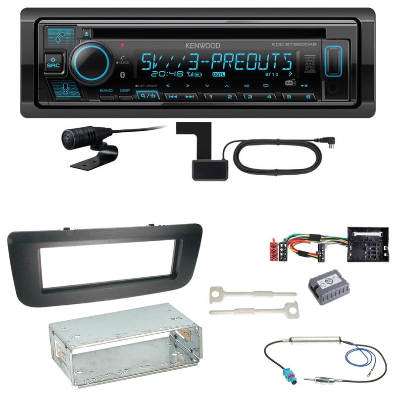 Kenwood KDC-BT960DAB Bluetooth Digitalradio Einbauset für Skoda Fabia 2 Roomster