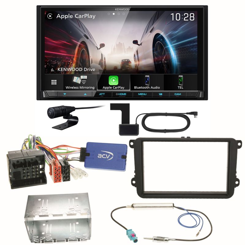 Kenwood DMX8021DABS Android Auto CarPlay Einbauset für Beetle Jetta Sharan T5