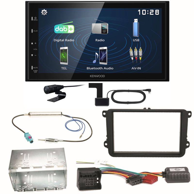 Kenwood DMX129DAB DAB+ Bluetooth USB Einbauset für Beetle Jetta Sharan Tiguan T5