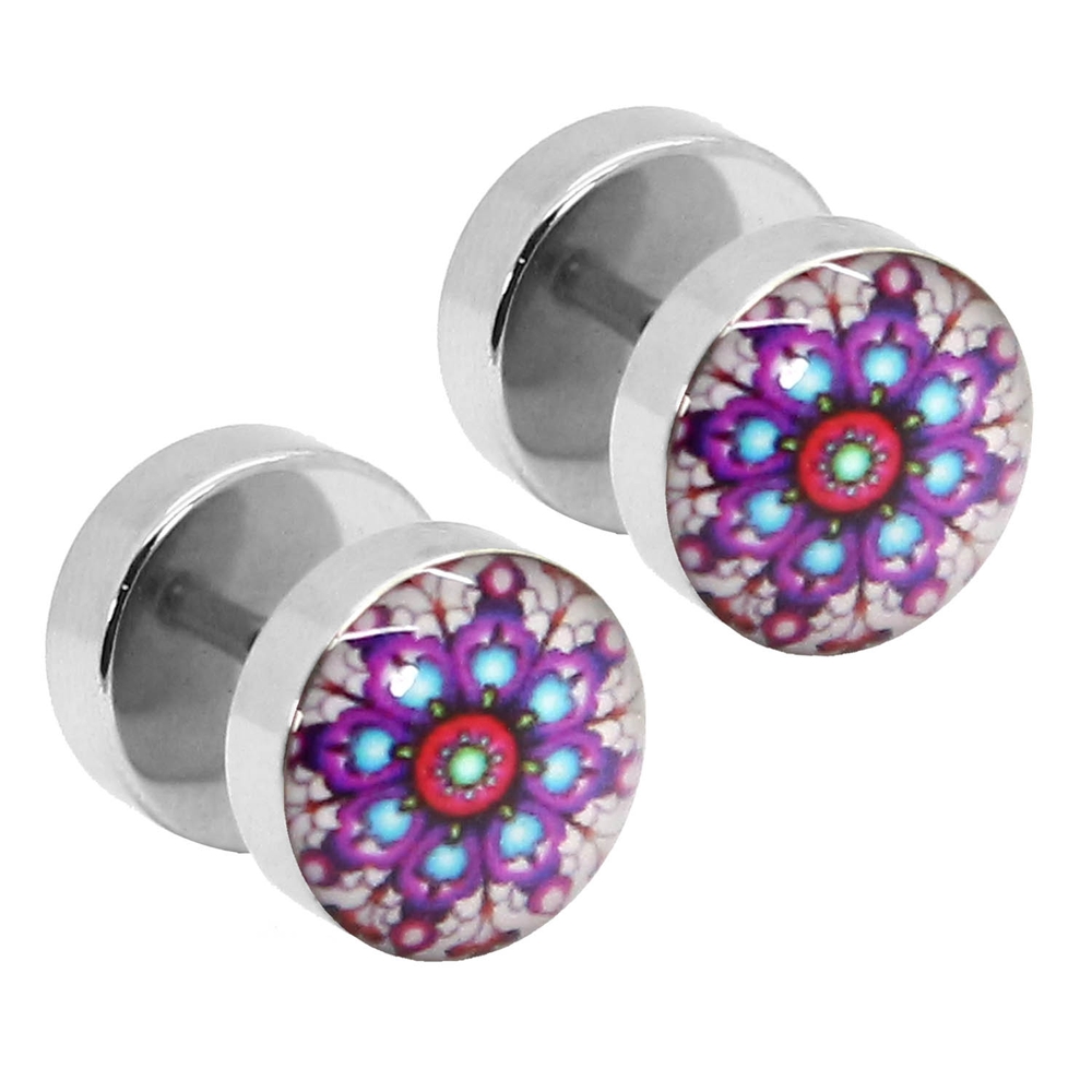 Ohrstecker Fakeplugs Fake Plug Tunnel Ohr Piercing Motive Eis Frost Eule Blume - Picture 9 of 21