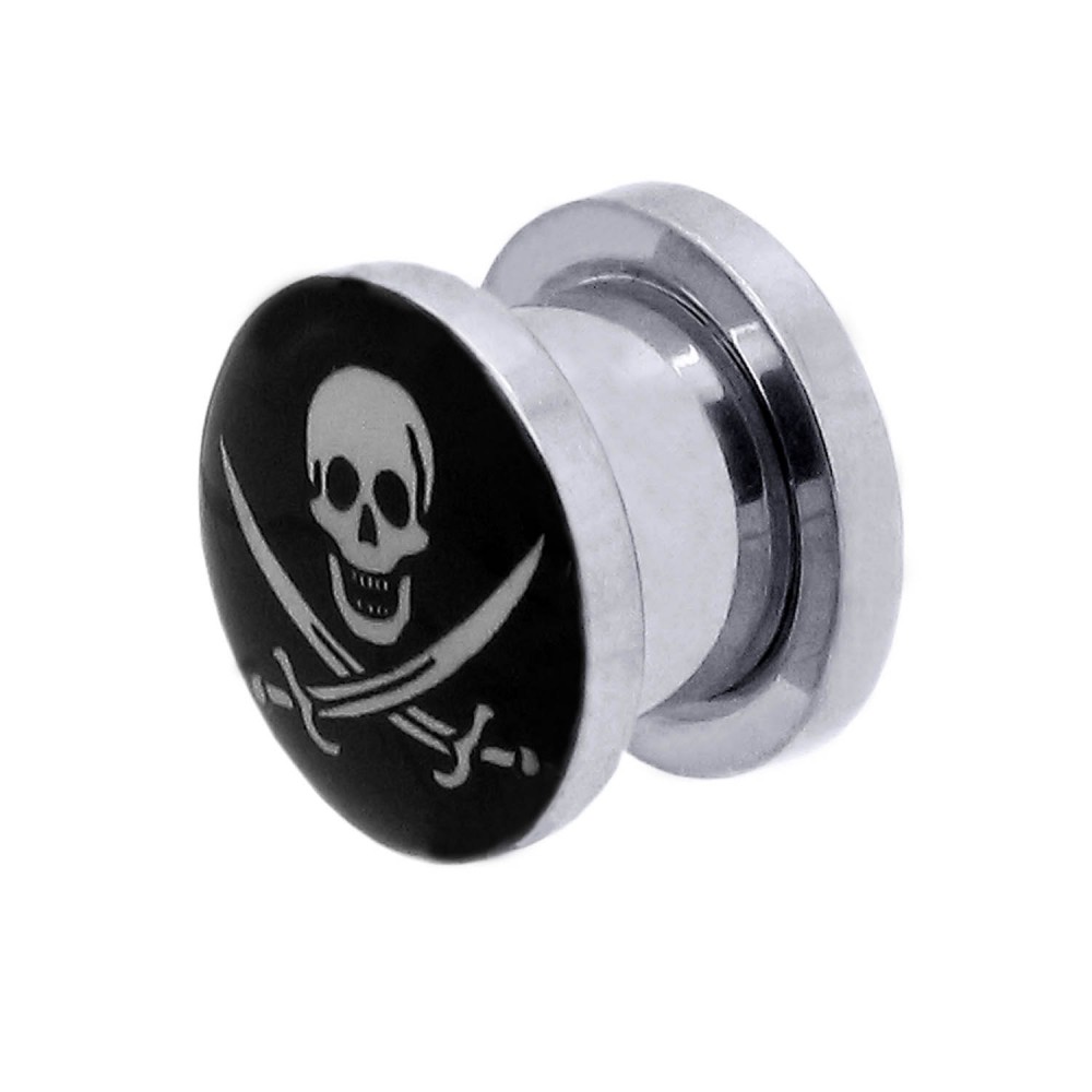 Tunnel Plug Piercing Earth Moon Union Jack Stripes Peace Skull Pirate Steel 