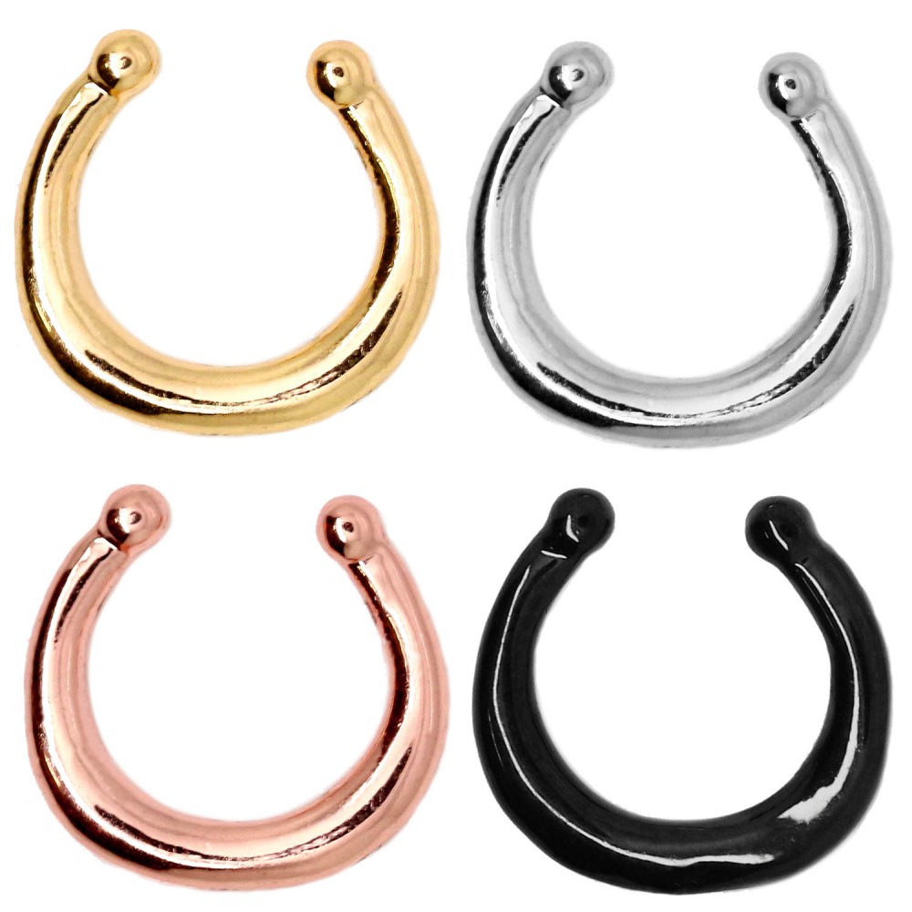 1 FINTO ANELLO NASO NON PIERCING CIONDOLO IN ACCIAIO INOX CLIP ON SEPTUM CLICKER UV-ATTIVO - Foto 9 di 17