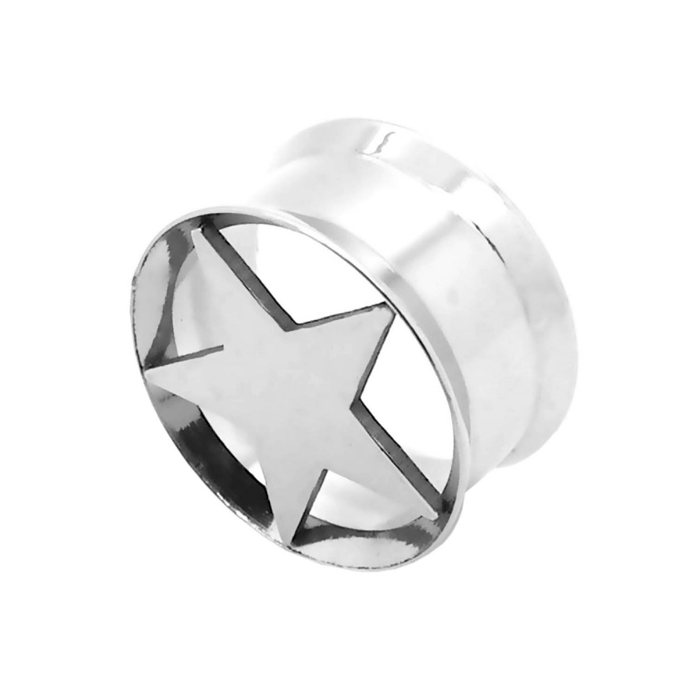 Flesh Tunnel Stainless Steel Plug Ear Piercing Screw Rhinestone Star Dehrod Silver - Picture 40 of 77