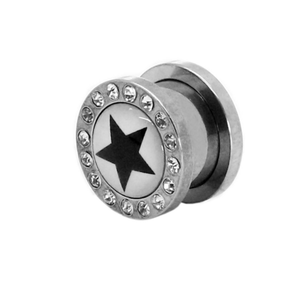 Flesh Tunnel Stainless Steel Plug Ear Piercing Screw Rhinestone Star Dehrod Silver - Picture 75 of 77