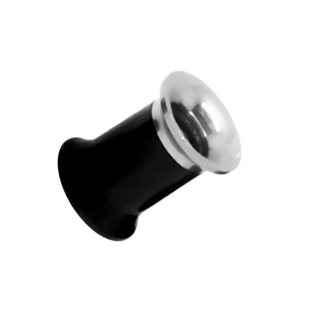 Double Flared Flesh Tunnel Acrylic Steel Plug Piercing Tunnel Set Black Silver - Picture 5 of 15