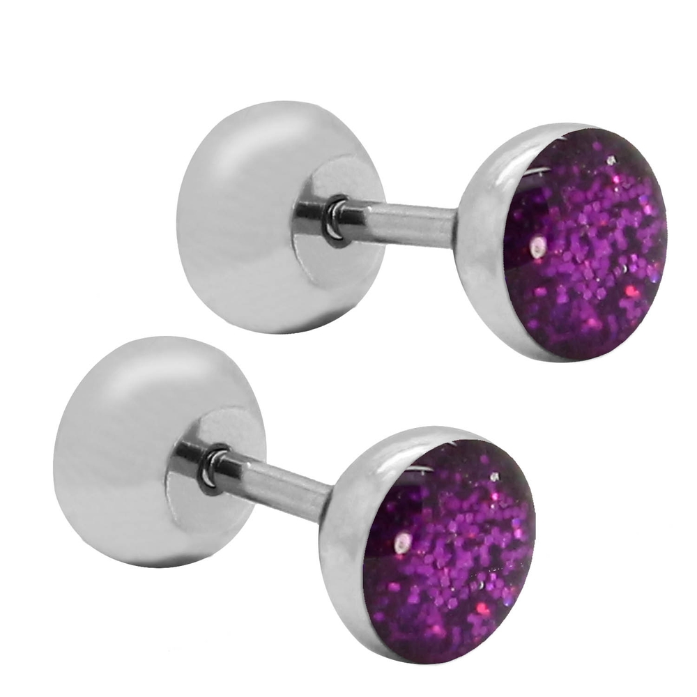 1 Paar Fakeplugs Ohrstecker Ø 7mm Ohrringe Fake Plug Tunnel Glitzer Piercing - Picture 2 of 19