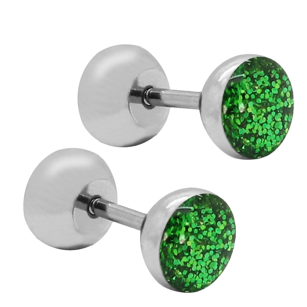 1 Paar Fakeplugs Ohrstecker Ø 7mm Ohrringe Fake Plug Tunnel Glitzer Piercing - Picture 4 of 19