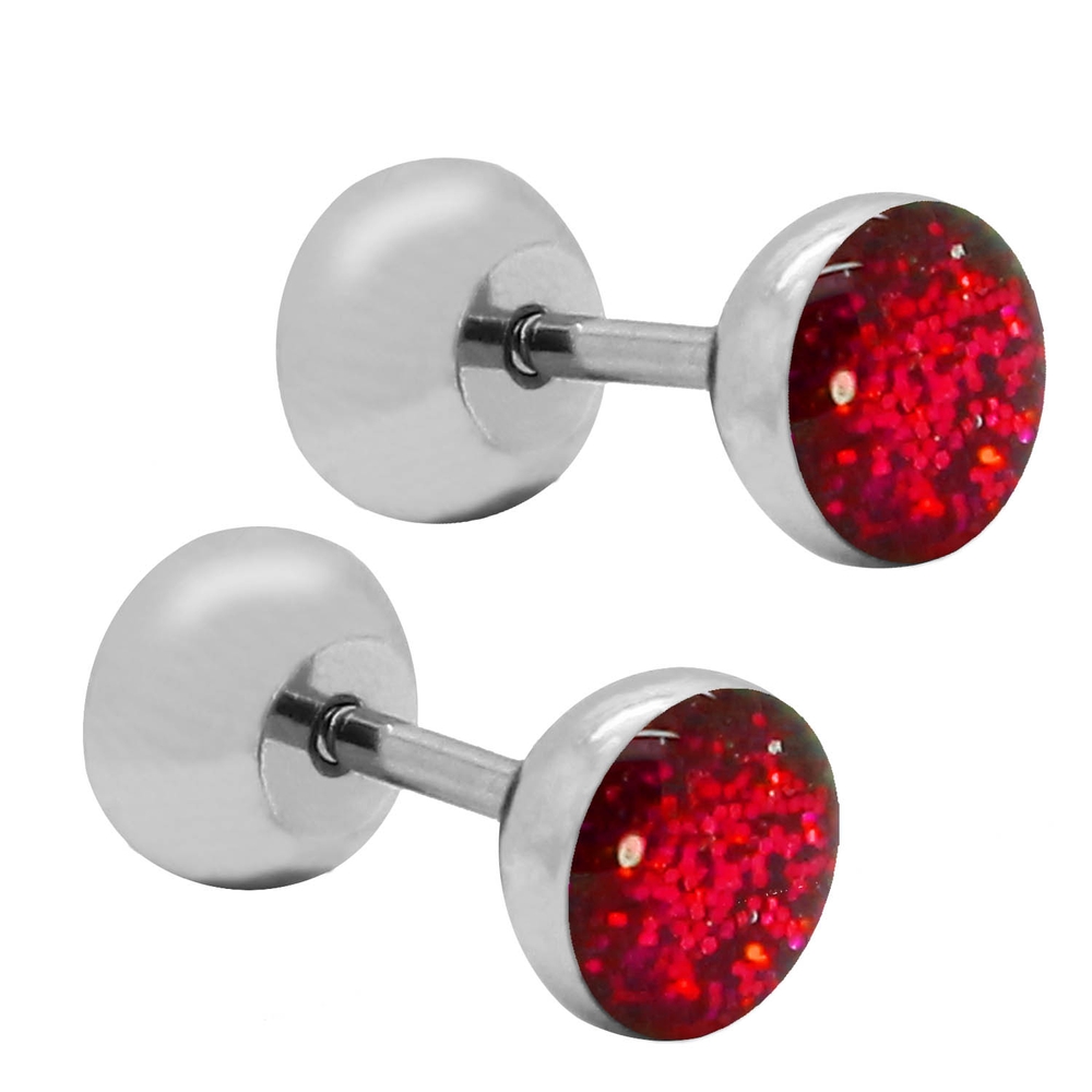 1 Paar Fakeplugs Ohrstecker Ø 7mm Ohrringe Fake Plug Tunnel Glitzer Piercing - Picture 5 of 19
