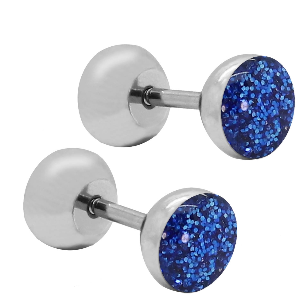 1 Paar Fakeplugs Ohrstecker Ø 7mm Ohrringe Fake Plug Tunnel Glitzer Piercing - Picture 8 of 19