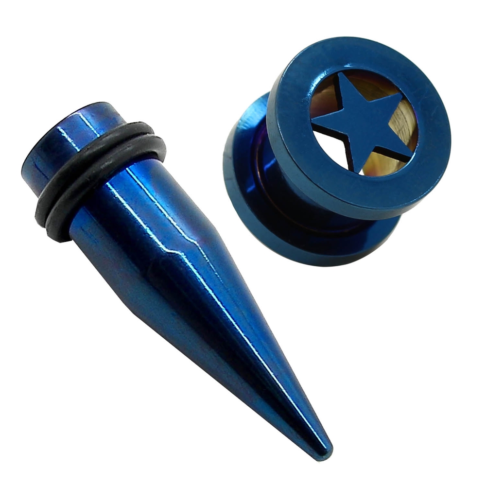 Set oder Einzeln Flesh Tunnel Plug Dehnstab Dehnungsset Blau Stern Piercing - Bild 3 von 4